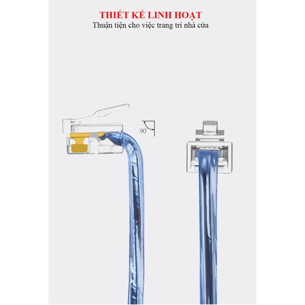 Dây line điện thoại bấm sẵn 2 đầu JSJ 302 dài 3m - 10m đầu cắm trong suốt có thể bẻ cong 90 độ, truyền tải nhanh