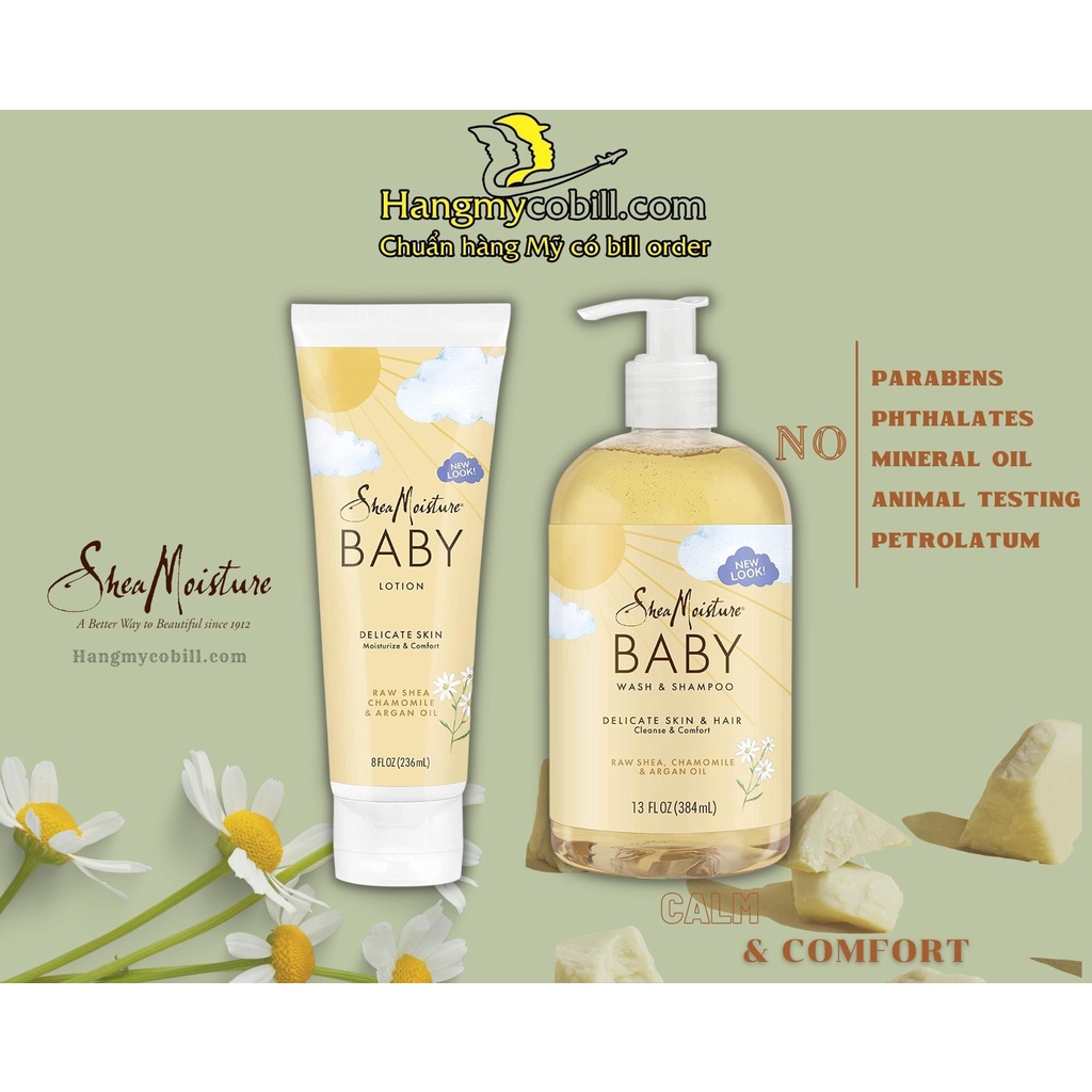 Kem dưỡng da cho bé SheaMoisture Baby Lotion Raw Shea, Chamomile & Argan Oil