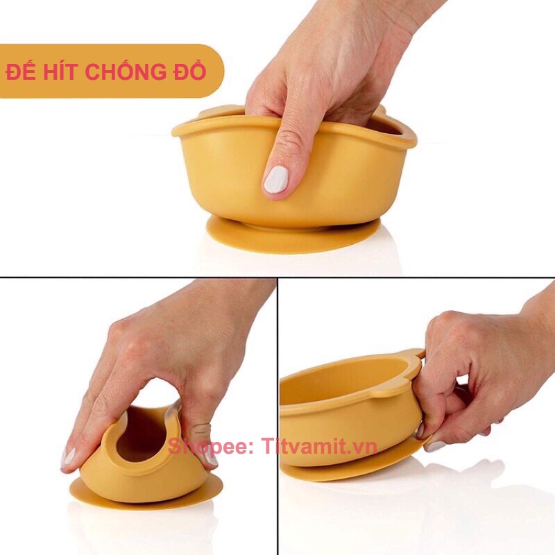 [CHỐNG ĐỔ] Set Bát Ăn Dặm Silicon Có Đế Hít Chống Đổ Kèm Thìa Silicon Cho Bé