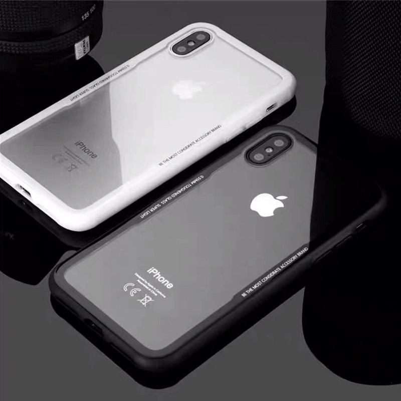 iPhone 11 Pro XS MAX 6 7 8 plus X XR SE2 2020 TPU + Kính cường lực Ốp lưng trong suốt sành điệu Vỏ điện thoại trong suốt