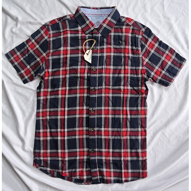 Áo sơ mi caro đỏ đô-xanh đen Replay tay ngắn