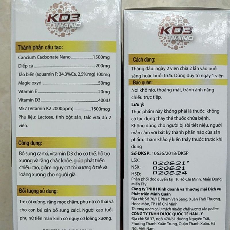 KD3 NANO Extra (lọ 30 viên) bổ sung canxi hữu cơ từ tảo biển giúp xương răng chắc khỏe, giúp phát triển chiều cao