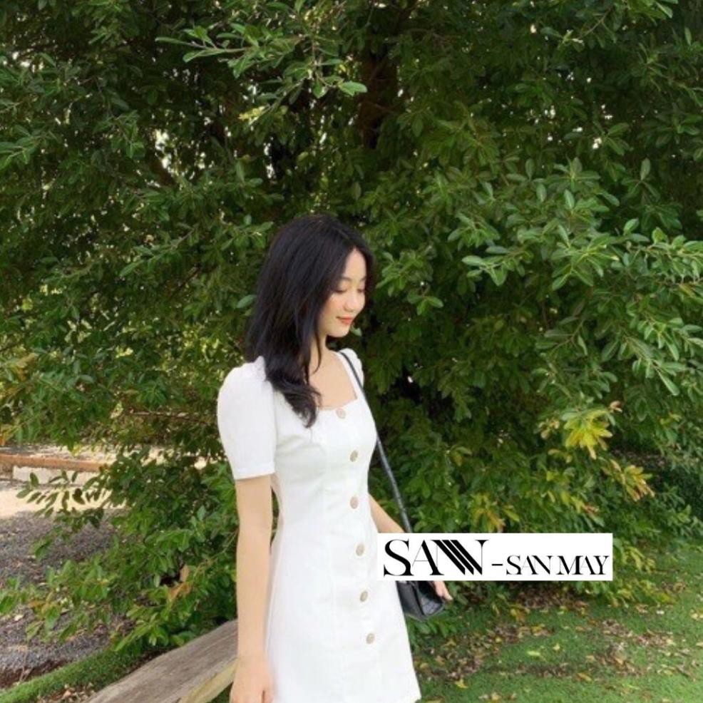 Đầm cổ vuông 6 nút gỗ, Đầm dự tiệc thiết kế cổ vuông Phong cách Hàn quốc, hàng đẹp cao cấp giá rẻ SANMAY-VD009  ཾ