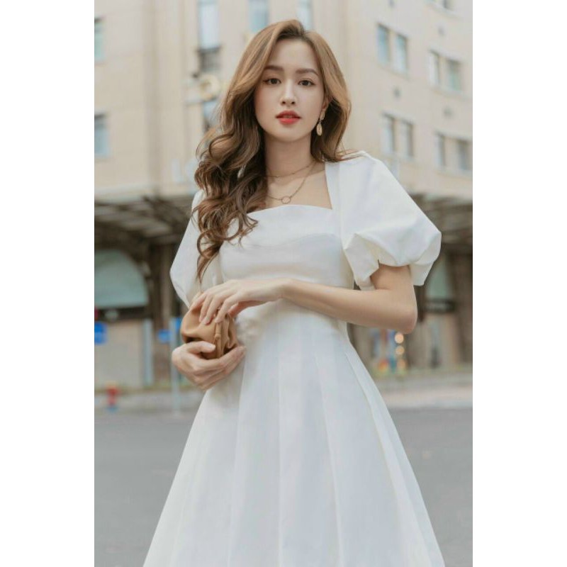 Đầm dạo phố cổ vuông tay phồng chít eo Jada Dress