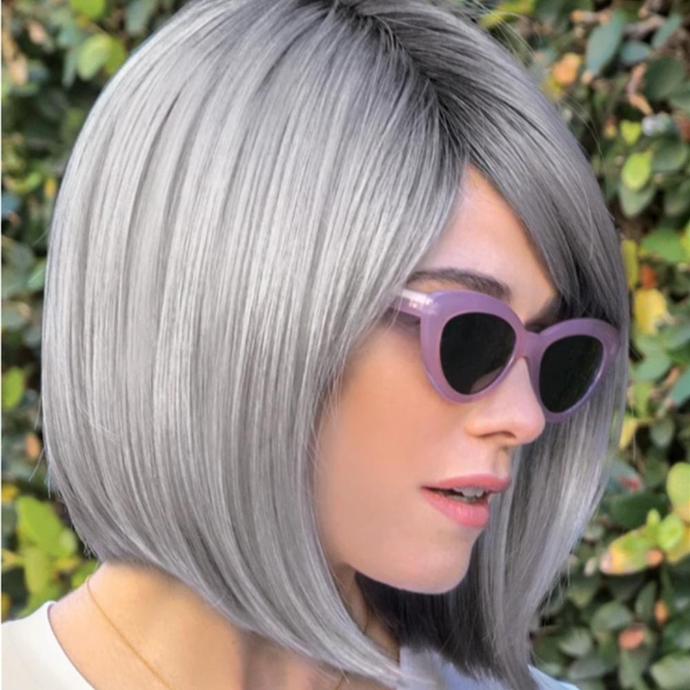 NICKOLAS Bộ Tóc Giả Ngắn Thẳng Màu Xám Bằng Sợi Tổng Hợp Cách Nhiệt