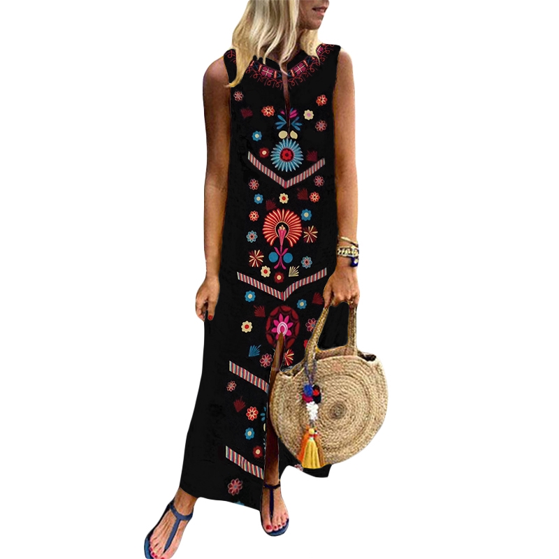 Đầm sát nách ZANZEA dáng dài size lớn in họa tiết dân tộc Boho | BigBuy360 - bigbuy360.vn
