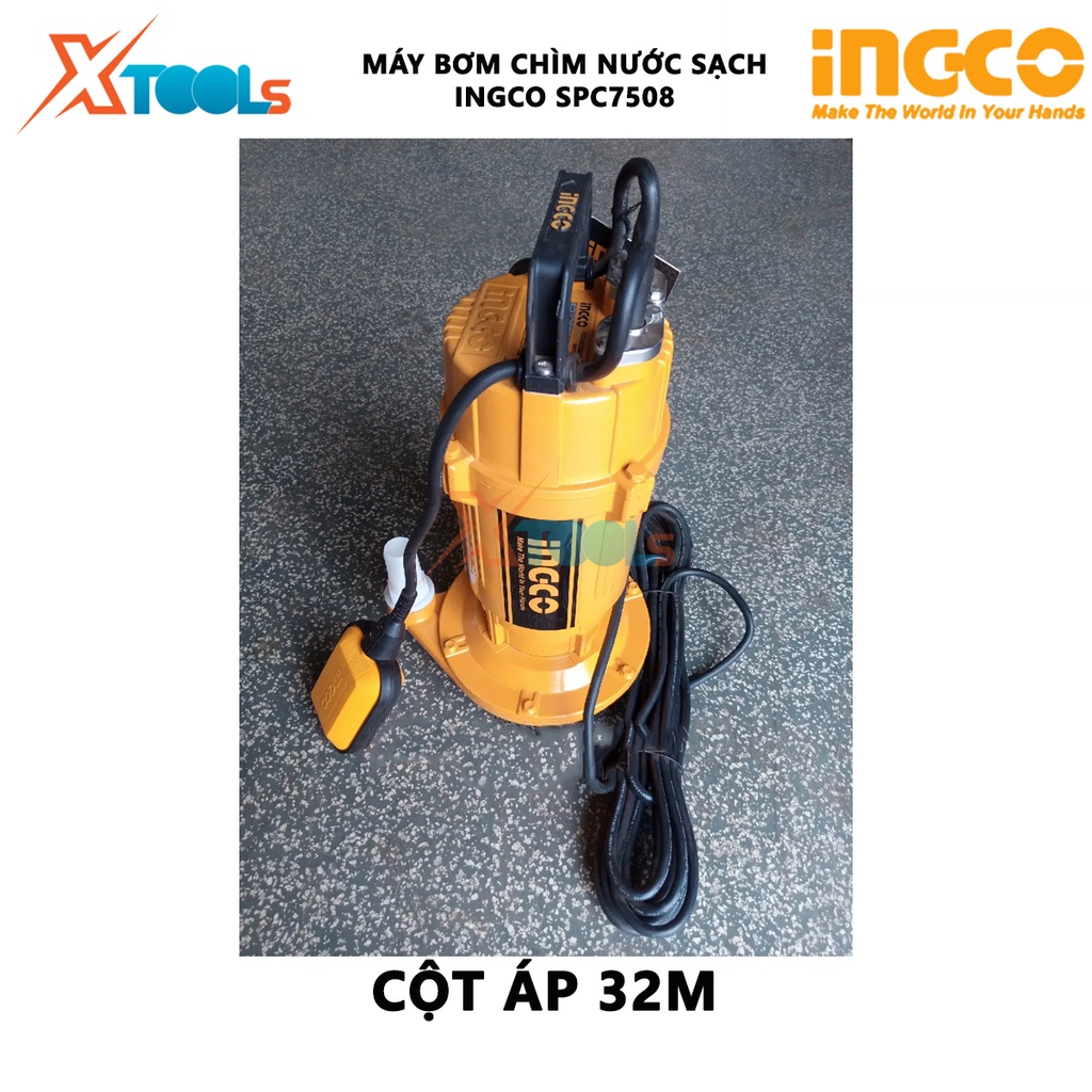 Máy bơm chìm INGCO SPC7508 | Máy bơm chìm nước sạch Điện áp 220-240V ~ 50Hz Công suất đầu vào 750W (1.0HP) Cột áp 32M Lư