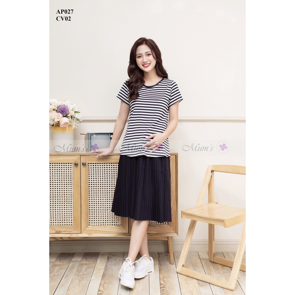 Chân váy bầu MUM'S SHOP xếp ly dáng dài màu đen