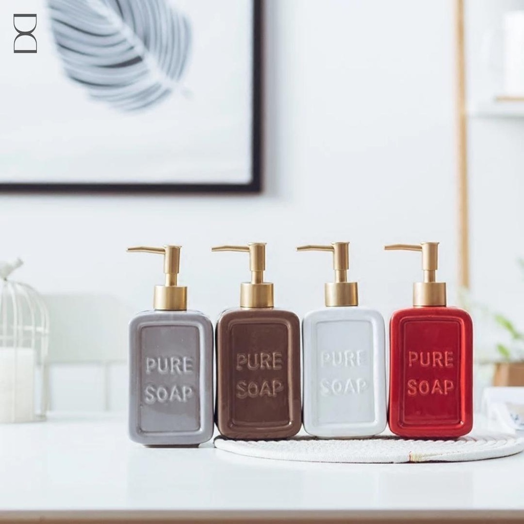 Bình đựng xà phòng, nước rửa tay bằng gốm sứ in chữ nổi Pure Soap