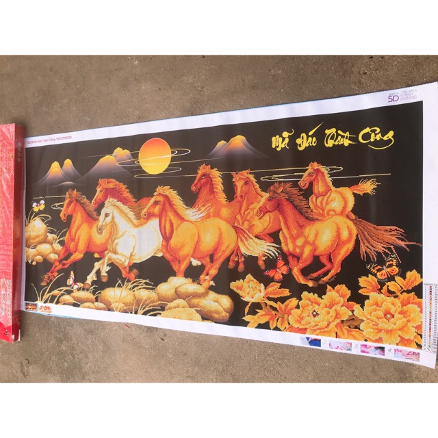 Tranh gắn đá thành phẩm mã đáo thành công 180x80cm