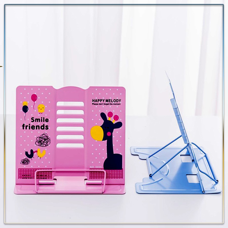 Giá đỡ kẹp sách cho bé đọc bài chống cận thị, chống gù điều chỉnh được mọi góc nghiêng,bằng kim loại in hình dễ thương