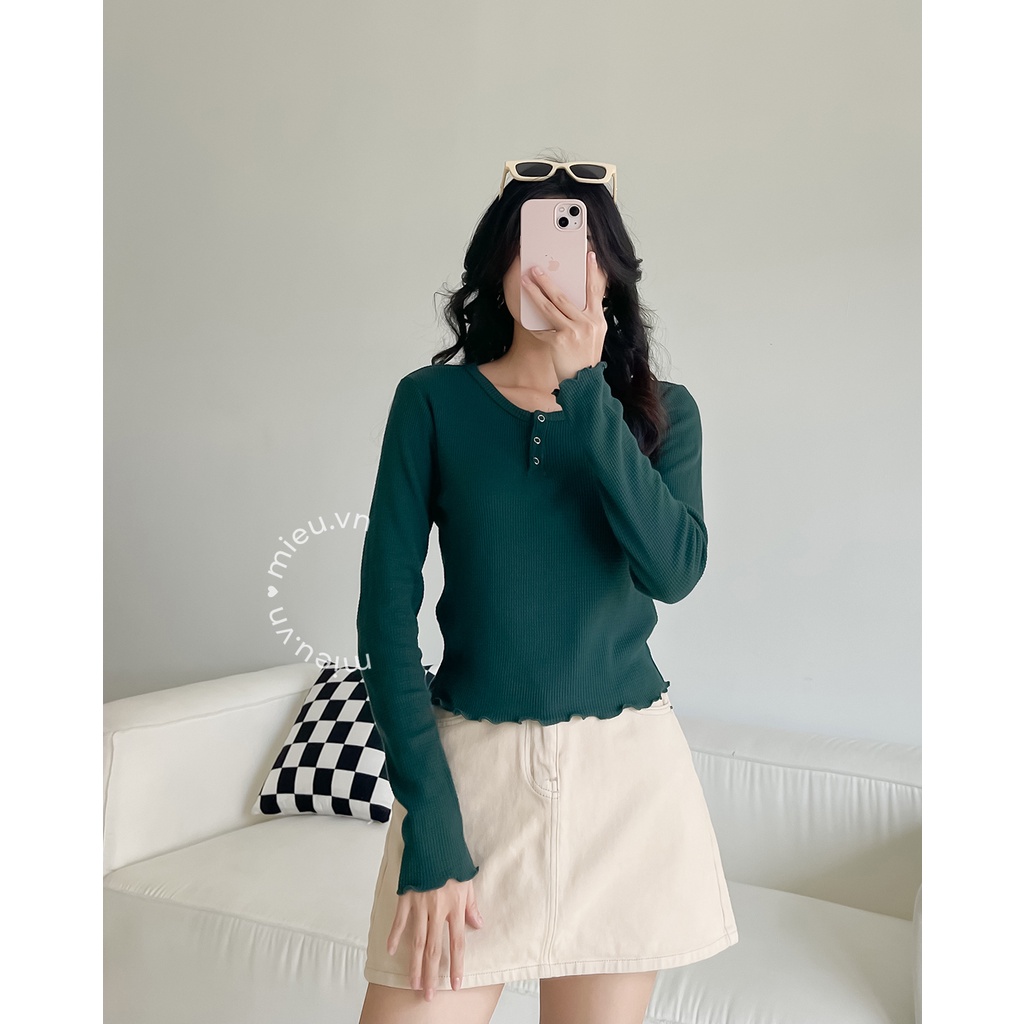 Áo thun nữ vải gân tay dài dáng lửng trendy MIEU - JM27