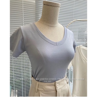 Áo Cotton Nữ Áo Thun Nữ Cổ Tim Vạt Tôm Basic Siêu Dễ Mặc
