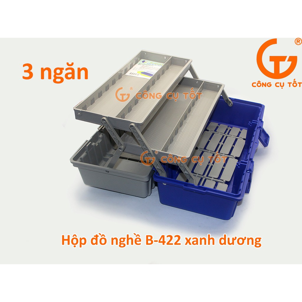 Thùng đồ nghề 3 tầng tự mở 420x200x180mm Buddy B-422 mầu xanh dương xám