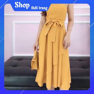 Đầm hai dây thiết kế cao cấp có thắt dây eo