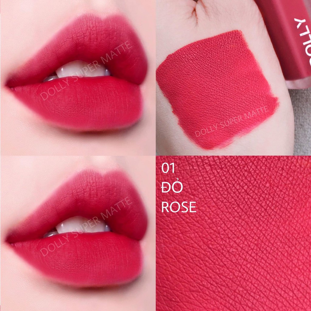 Hot trend 2021 [Đỏ Rose] Son Kem Lì Dolly Super Matte Không Chì Màu Đỏ Rose [01]