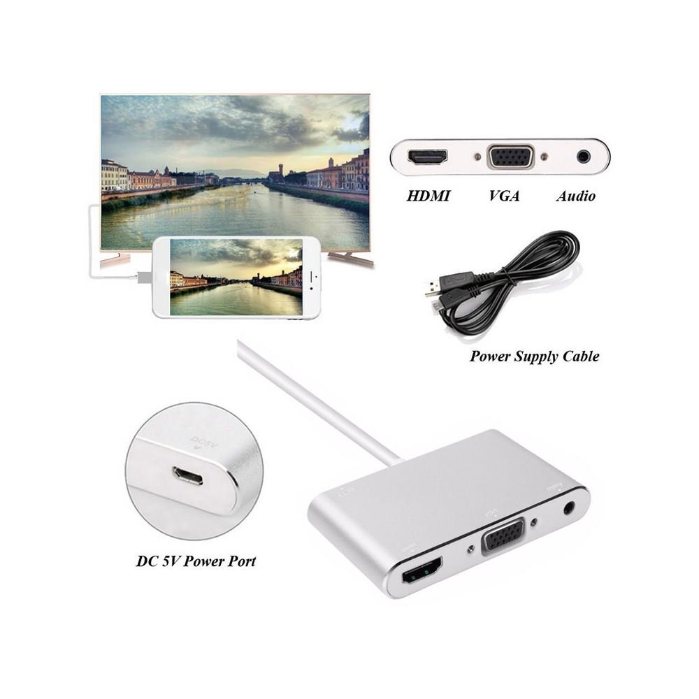 Đầu Chuyển Đổi AMORUS Lightning 8pin Sang Hdmi + Vga + Audio + Micro Usb