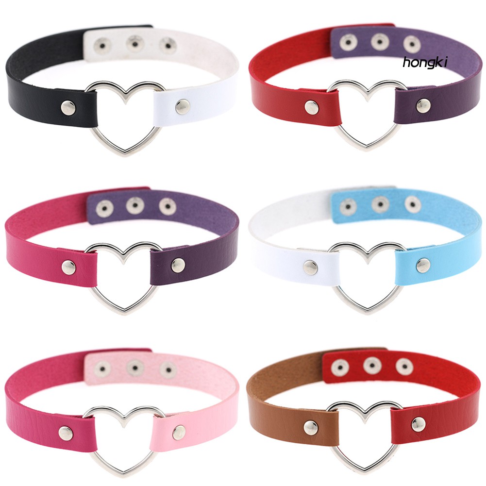 Vòng Cổ Choker Nữ Mặt Trái Tim Chất Liệu Da