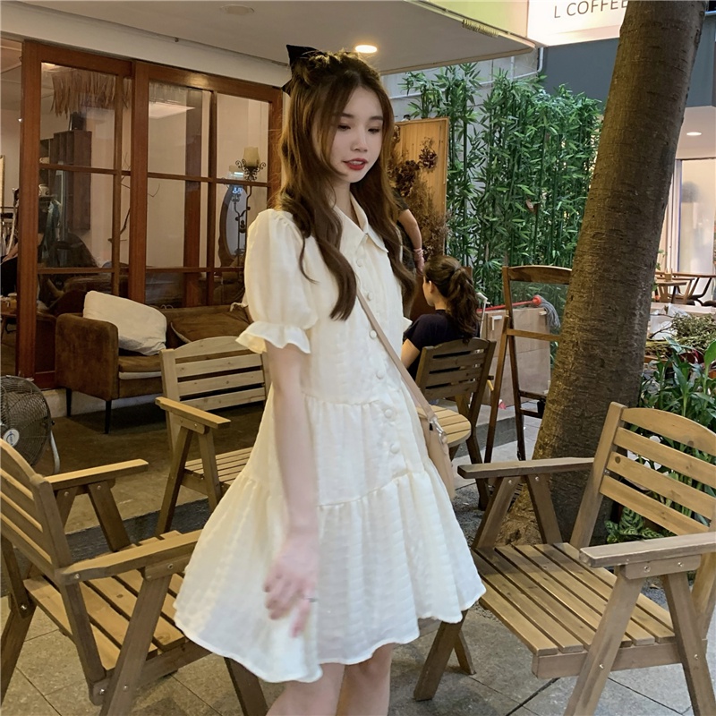 Đầm Nữ Màu Sắc Đơn Giản Phong Cách Retro Hàn Quốc