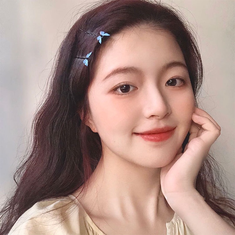 Bộ 4 Kẹp Tóc Hình Bướm Xanh Dương Kiểu Vintage Thời Trang Cho Nữ