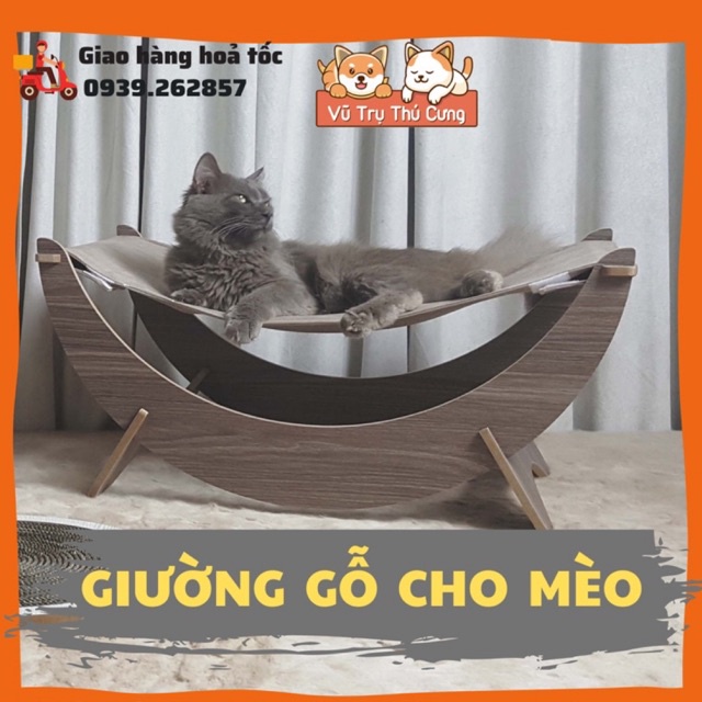 Giường gỗ cho Chó Mèo | Võng cho mèo| Đệm ngủ cho Mèo, Nệm cho Chó mèo (Hình bán nguyệt)