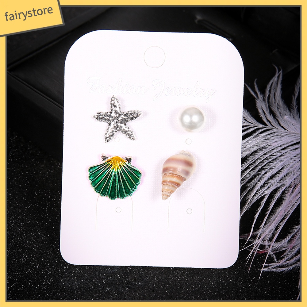 Set 4 Khuyên Tai Hình Vỏ Sò / Sao Biển Xinh Xắn Dành Cho Nữ
