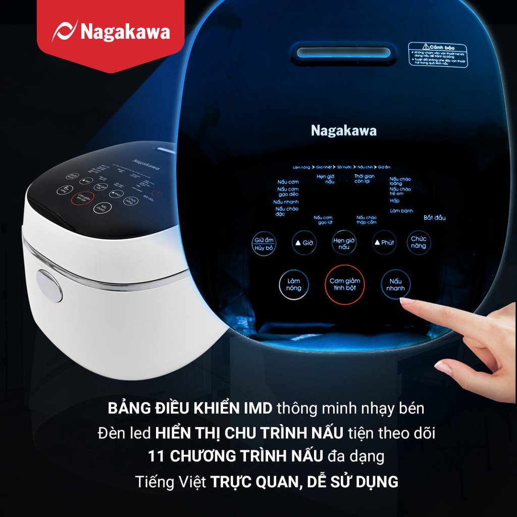 Nồi cơm điện tử, Nồi cơm tách đường 1.2L Nagakawa NAG0136 Màu Đen và Trắng Hàng Chính Hãng