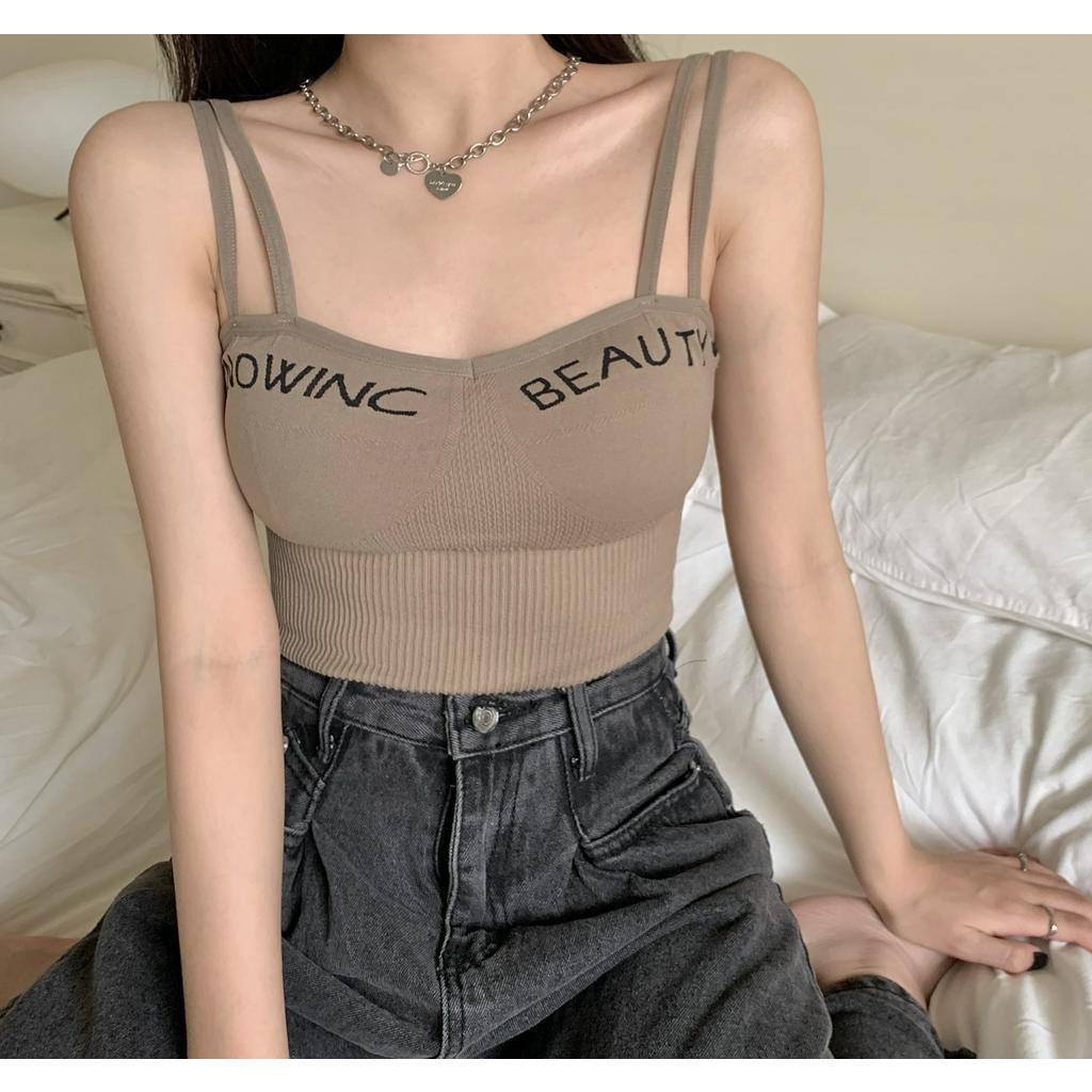 DUNEA Áo Hai Dây Không Lộ Đường May In Chữ Thời Trang Cho Nữ