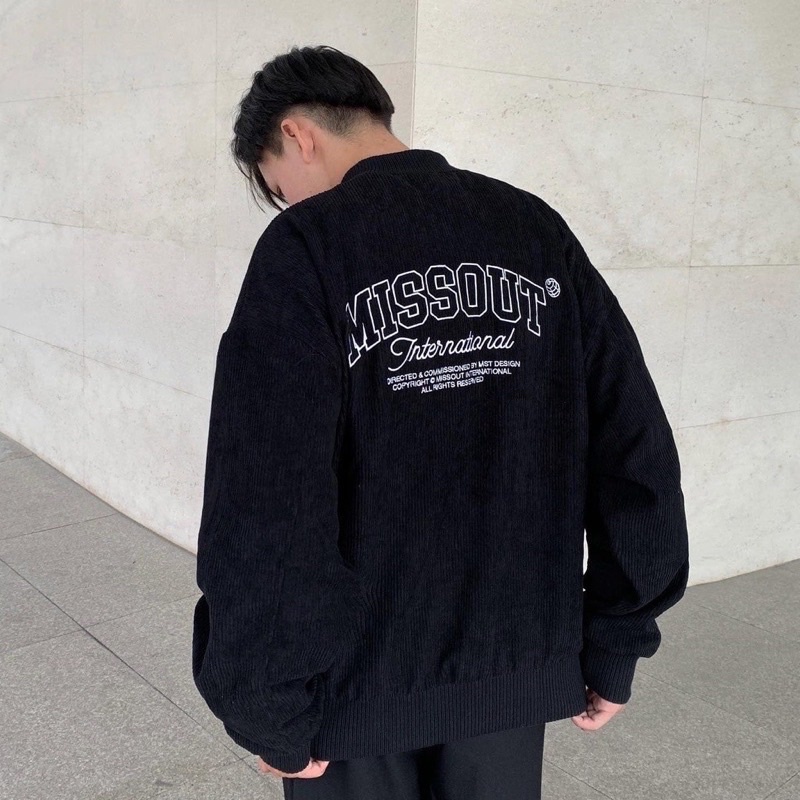 Áo khoát BOMBER missout TYPO full tag hãng chất liệu nhung 2 lớp dày dặn unisex nam nữ