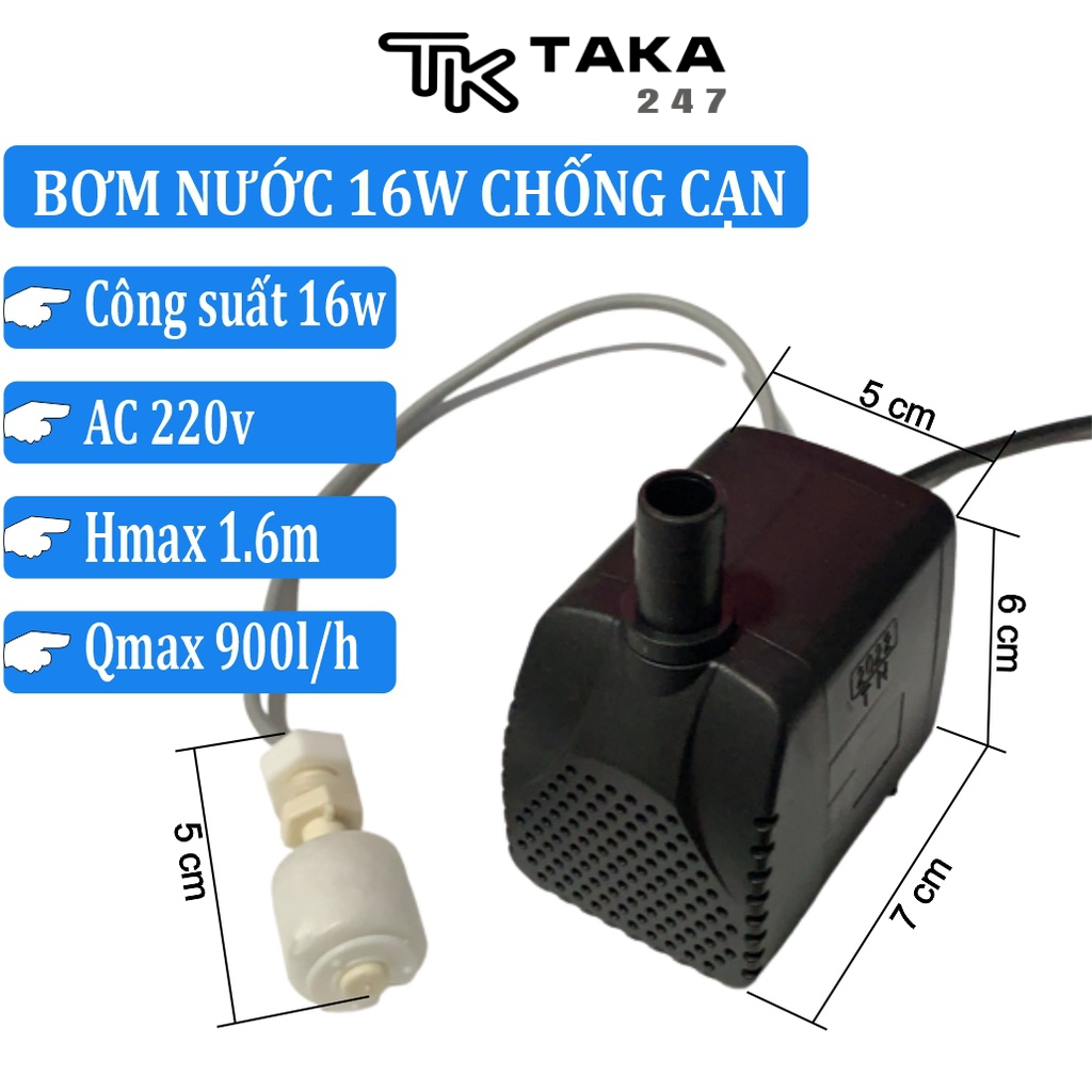 Bơm chìm mini có phao tự ngắt 16W - 220V quạt điều hoà hơi nước - bể cá thủy cảnh - tiểu cảnh