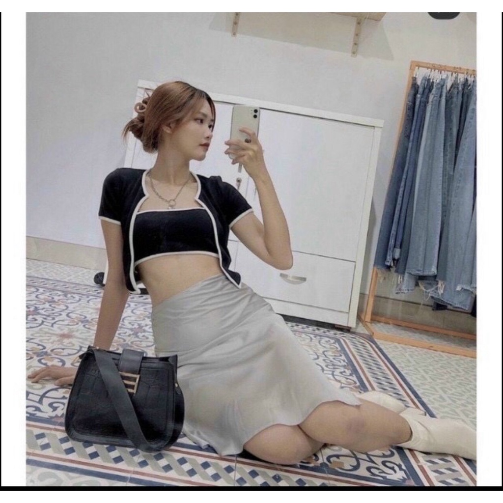 Set Áo ống áo croptop Khoác Ngoài Viền, bộ áo quây tay ngắn 2 món