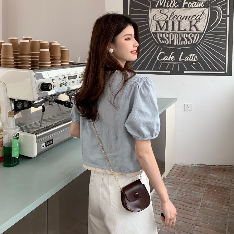 Áo Kiểu Tay Phồng Cổ Chữ V Phối Ren Phong Cách Pháp Thời Trang Mùa Hè Mới Cho Nữ