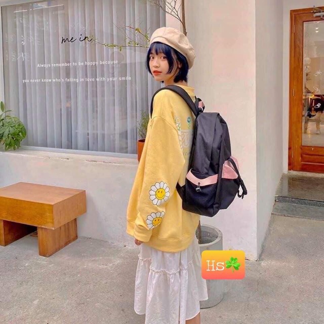 Áo khoác nỉ cadigan hoa cúc tay và lưng