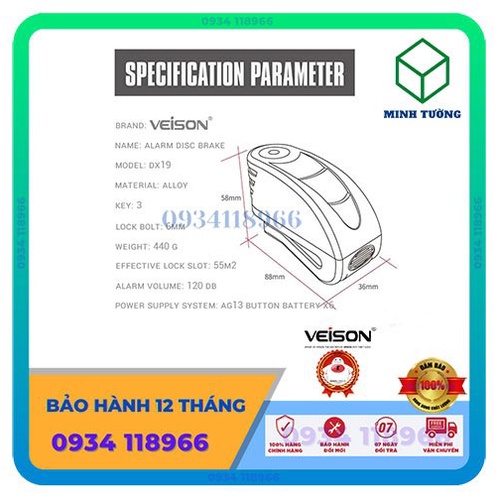 Ổ Khóa đĩa báo động còi hú chống trộm xe máy Veision - Tặng khoá vali