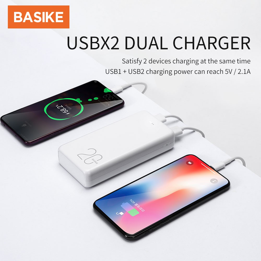 Sạc Dự Phòng BASIKE Dung Lượng 20000mah Tích Hợp Đèn LED Kèm Cáp Sạc