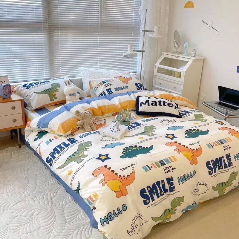 Bộ Chăn Ga Gối ❤️ Cotton living 100% cao cấp đủ size đệm ga giường họa tiết đáng yêu cho bé phong cách Hàn Quốc