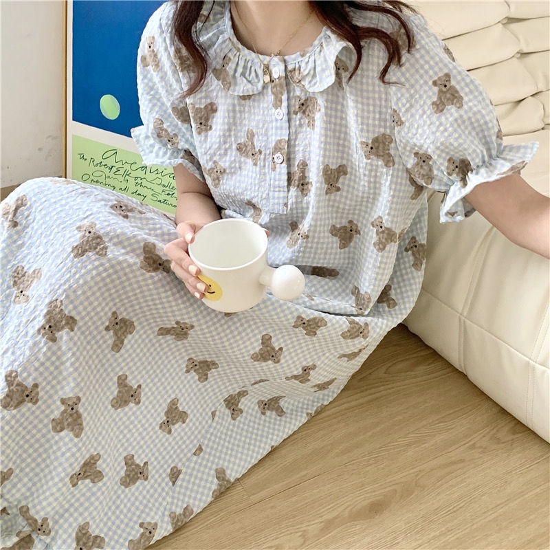 Đồ ngủ Tay Ngắn Dáng Dài Thời Trang Mùa Hè Hàn Quốc Cho Nữ