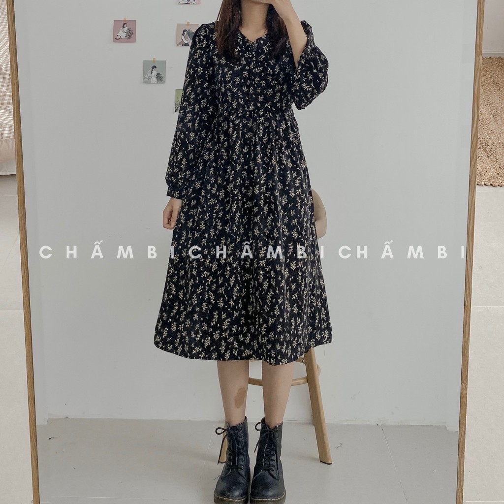 Đầm Babydoll Hoa Nhí Dài Tay Cúc Ngực Cổ V Freesize<53kg - V.046 | BigBuy360 - bigbuy360.vn