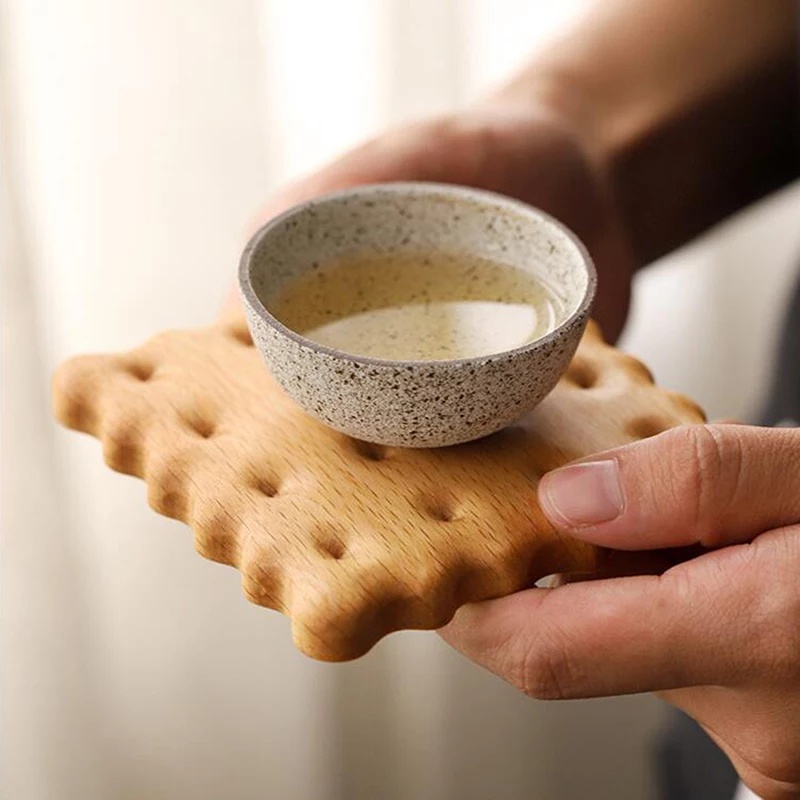 Đế lót ly bằng gỗ cách nhiệt hình bánh quy