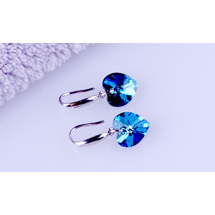 Bông Tai Bạc S925 Hình Trái Tim Đính Đá Xanh