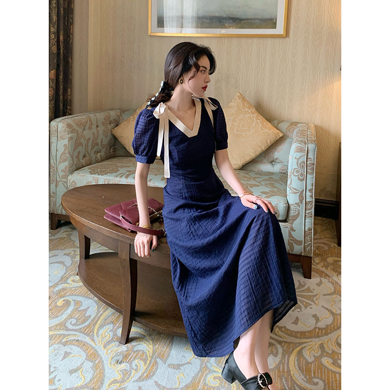 Đầm maxi đính nơ màu trơn thời trang mùa hè nữ tính