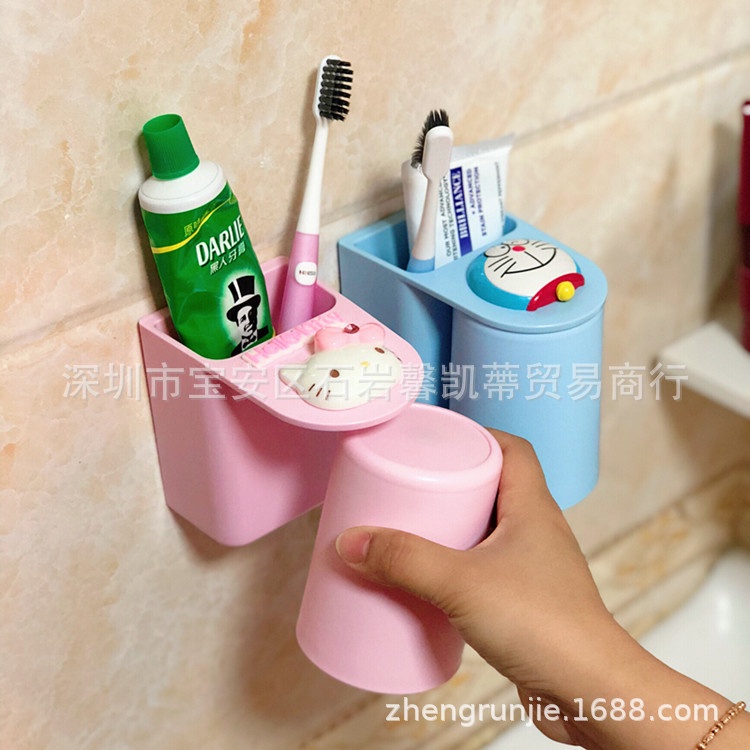 Kệ bàn chải kèm ly hít nam châm Hello Kitty - Doremon