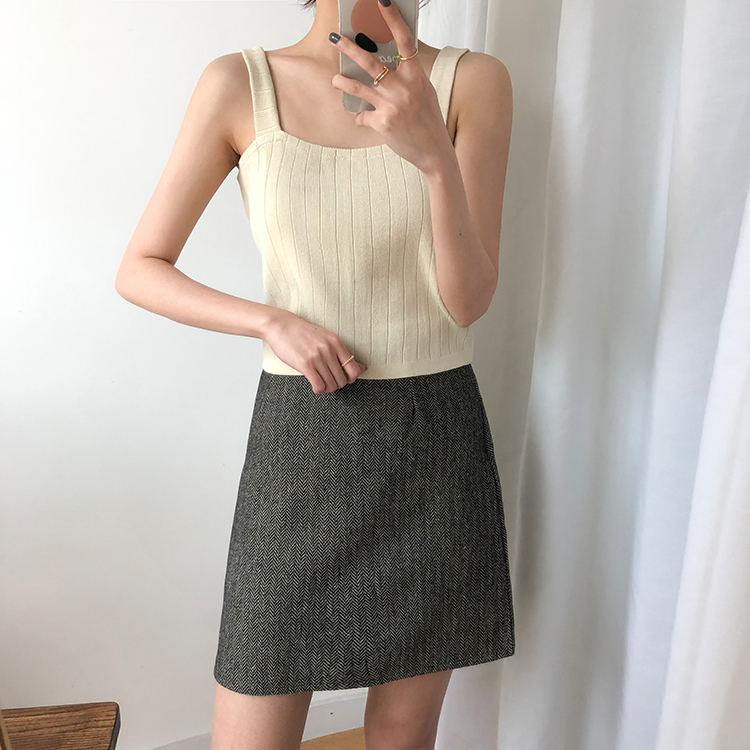 Áo Hai Dây Dệt Kim Cổ Vuông Màu Trơn Thời Trang 34921