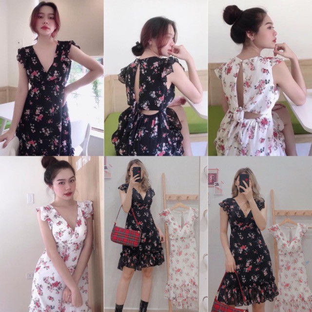 Đầm xinh Mona dress hoạ tiết hoa thiết kế điểm nhất cut out cột nơ sau lưng hở lưng có thể mặc trễ vai