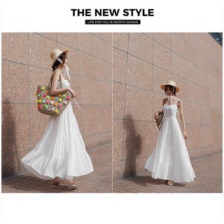 Maxi trắng 2 dây dễ thương viền ren cách điệu <3 - kèm video cận vải