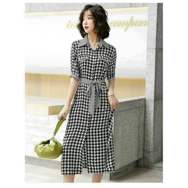 Đầm sơ mi viền caro thời trang Hàn Quốc Lh0917399527