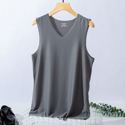 Áo Thun Sát Nách Cổ Chữ V Bằng Lụa Lạnh Màu Trơn Phối Lưới Thoải Mái Mát Mẻ Cho Nam