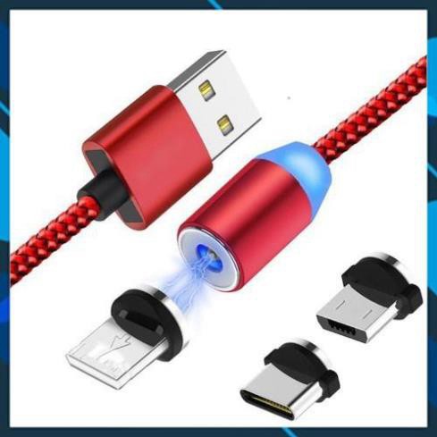 Cáp sạc từ hít nam châm 3 đầu Android và iPhone 360 độ dây dù, scaj tự ngắt , có đèn LED 💥SIÊU HOT💥 HOT