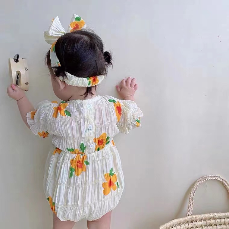 Áo Liền Quần Bằng Cotton Tay Ngắn Họa Tiết Hoa Phong Cách Phương Tây Thời Trang Mùa Hè 2023 Cho Bé Gái