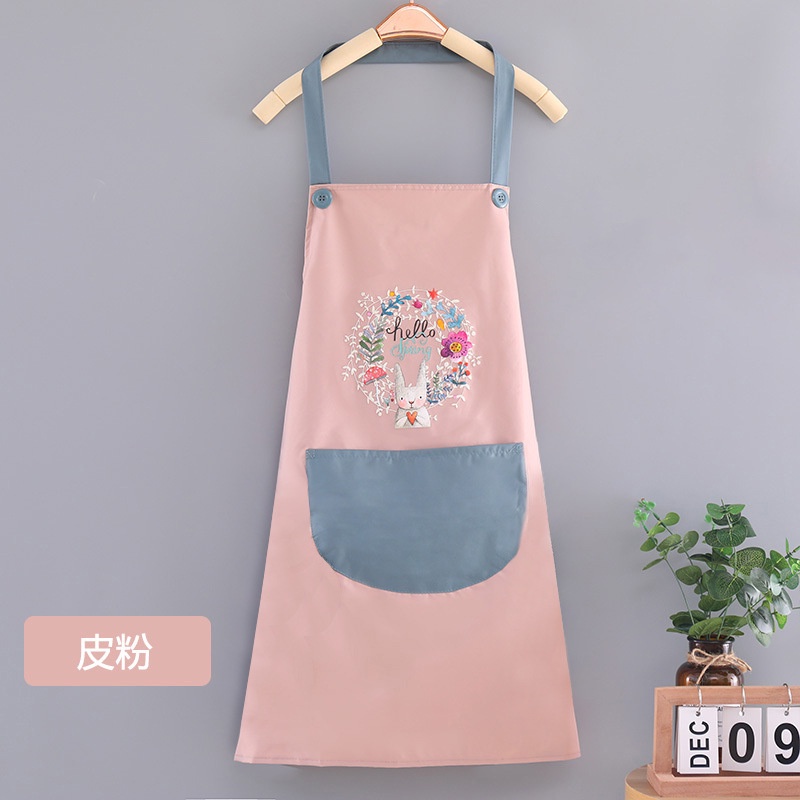 Tạp Dề Không Tay Chống Nước Chống Dầu Họa Tiết Thỏ Vòng Hoa Cho Cặp Đôi